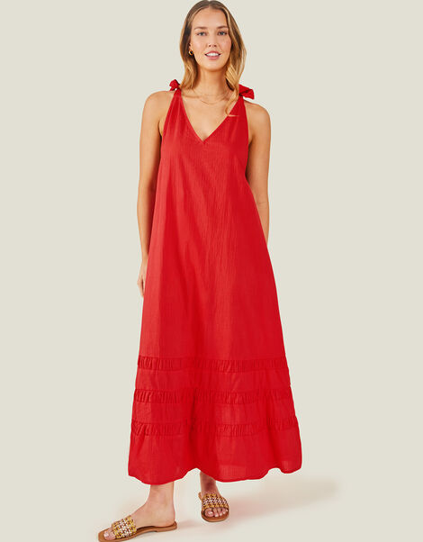 Ruched Hem Maxi Dress, Red (RED), large