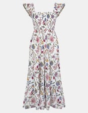 Floral Print Tiered Maxi Dress, Ivory (IVORY), large