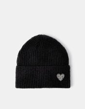 Embellished Heart Beanie Hat, , large