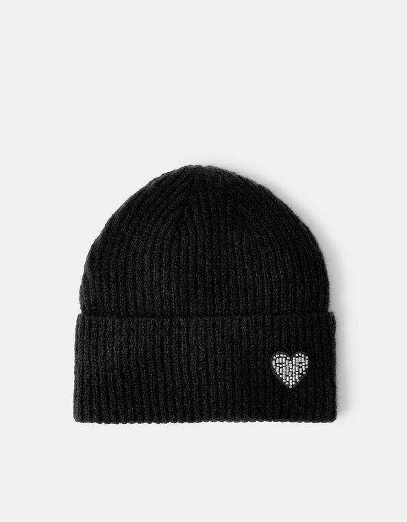 Embellished Heart Beanie Hat, , large