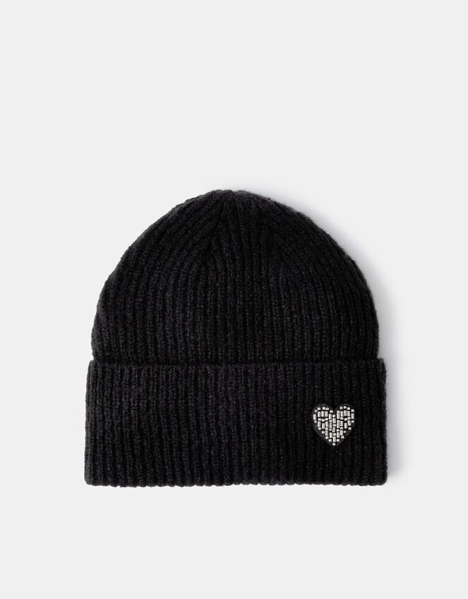 Embellished Heart Beanie Hat, , large