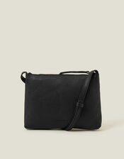 Zip Detail Leather Cross-Body Bag, Black (BLACK), large