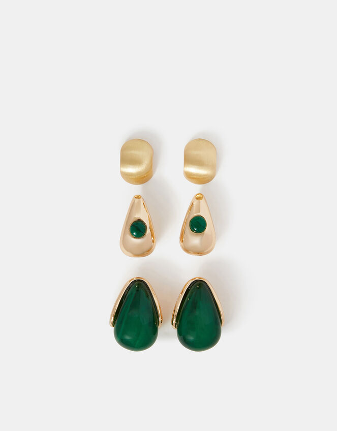 3-Pack Curve Drop Earrings Green, , large