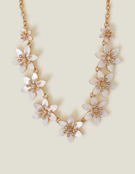  Mother of Pearl Flower Collar Necklace, , large