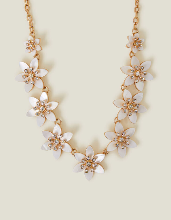  Mother of Pearl Flower Collar Necklace, , large