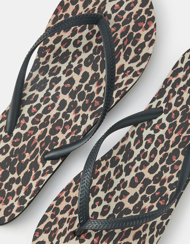 Leopard Print Flip Flops, Multi (DARKS MULTI), large