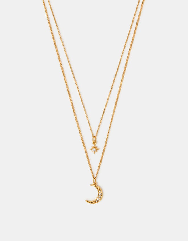 14ct Gold-Plated Celestial Pendant Layered Necklace, , large