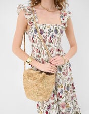 Starfish Embroidered Raffia Bag, , large