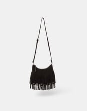 Fringe Suede Crossbody Bag, Black (BLACK), large
