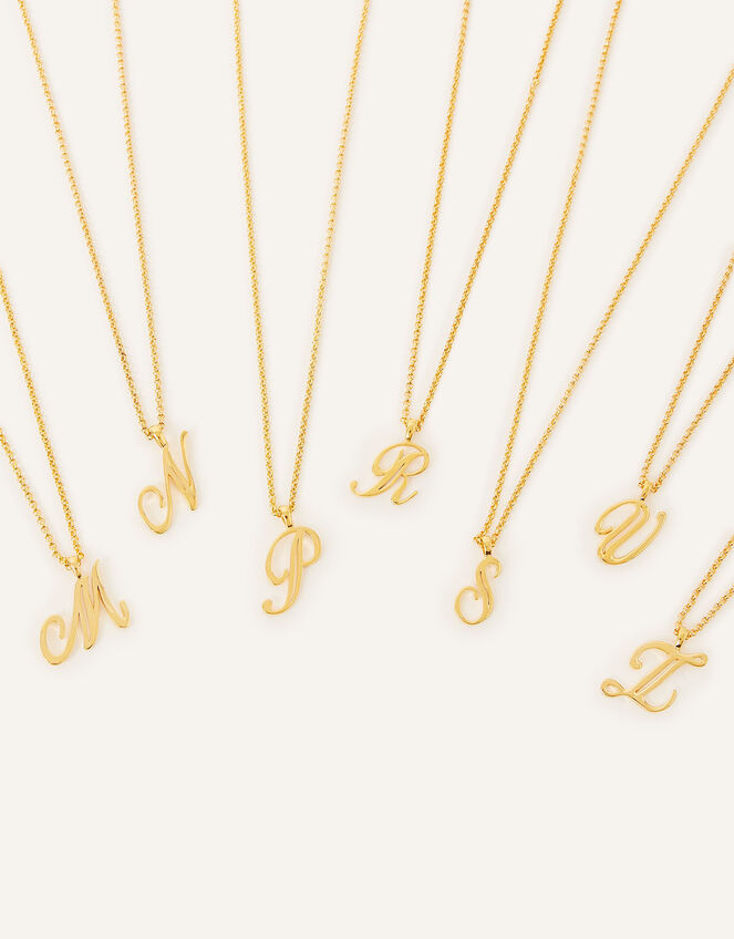 14ct Gold-Plated Script Initial Pendant Necklace, Gold (GOLD), large