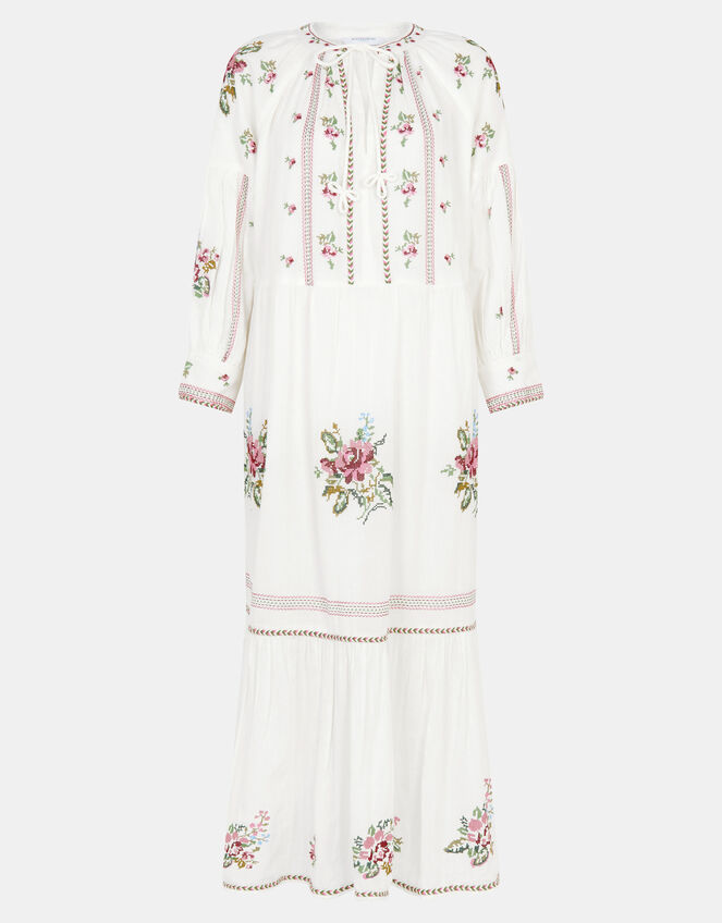 Floral Embroidered Maxi Dress, Ivory (IVORY), large