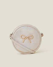Girls Round Pearl Bow Bag, , large