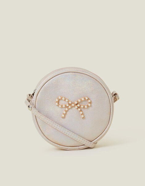 Girls Round Pearl Bow Bag, , large