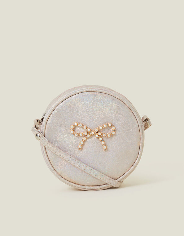 Girls Round Pearl Bow Bag, , large