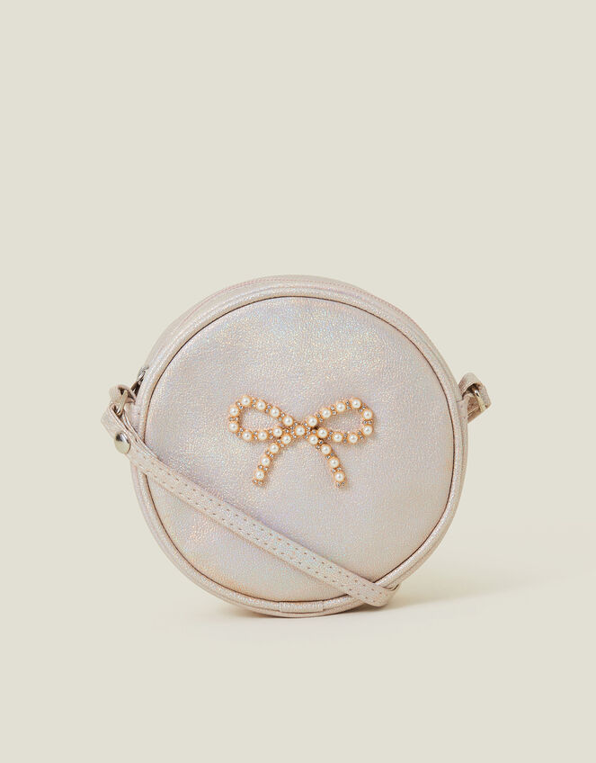Girls Round Pearl Bow Bag, , large