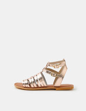 Metallic Leather Gladiator Sandals, Gold (ROSE GOLD), large