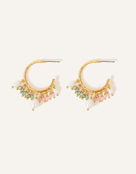 14ct Gold-Plated Beaded Hoops, , large