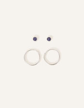 Sterling Silver Aventurine Stud and Hoops Set of Two, , large