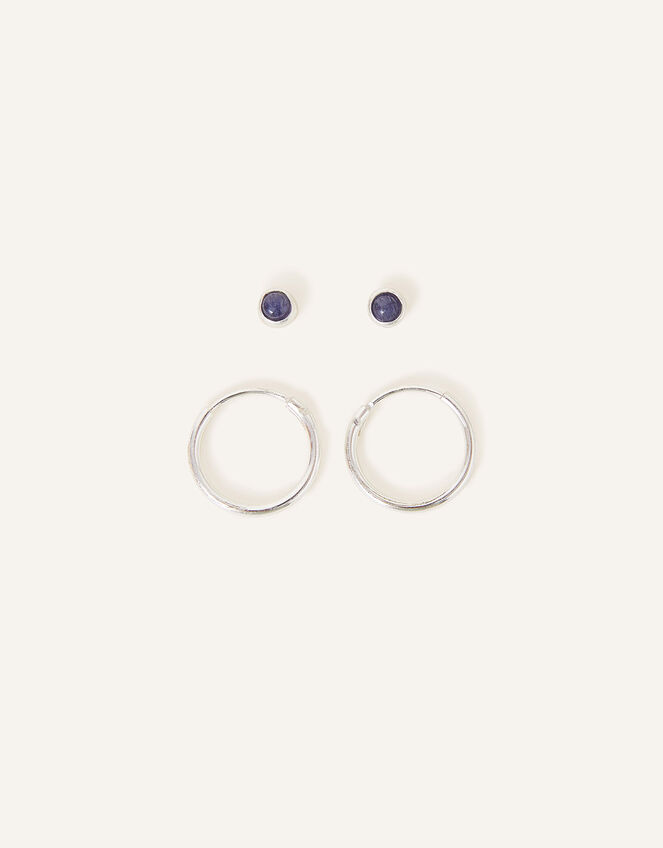 Sterling Silver Aventurine Stud and Hoops Set of Two, , large