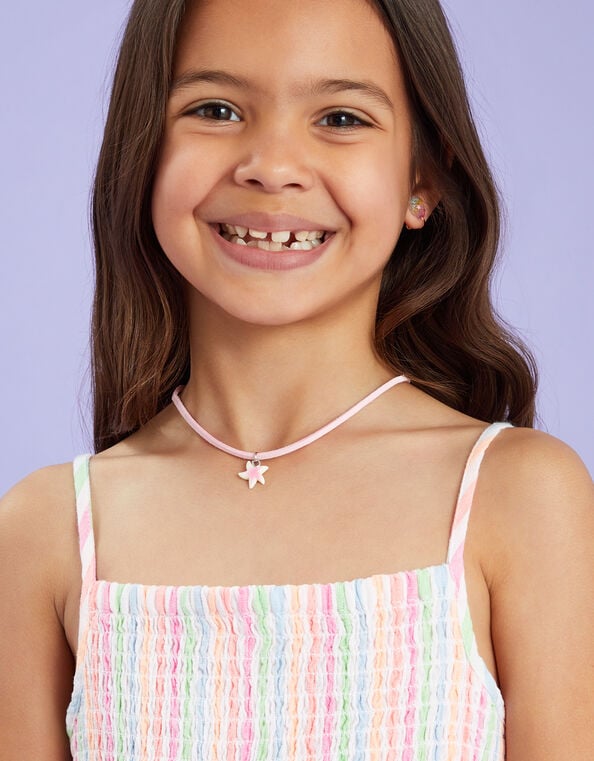 Girls Starfish Pendant Cord Necklace Pink, , large