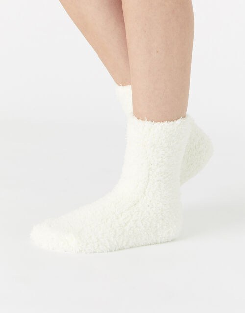 Fluffy Borg Cosy Ankle Socks , Ivory (IVORY), large