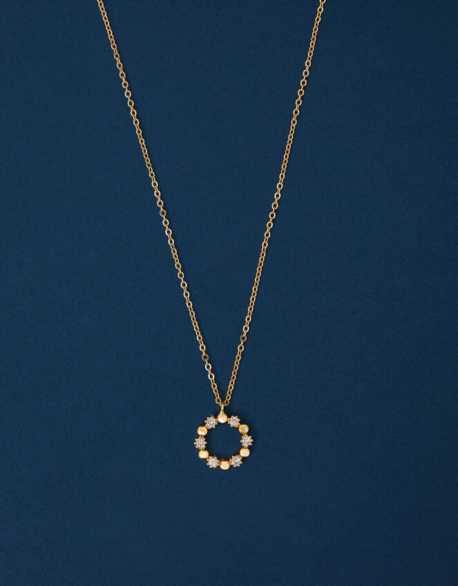 14ct Gold-Plated Flower Circle Pendant Necklace, , large
