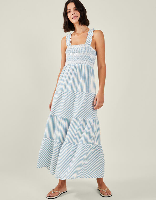 Stripe Tiered Maxi Dress, Blue (BLUE), large