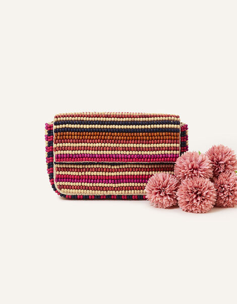Hand-Embellished Wooden Bead Stripe Clutch Bag, , large