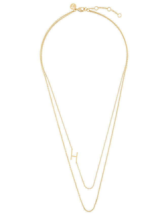 Gold-Plated Double Chain Initial Necklace - H, , large