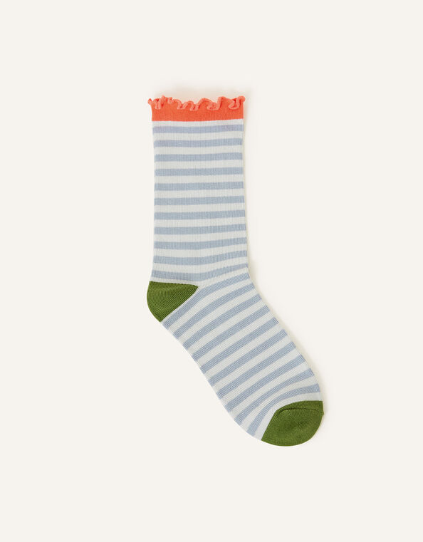 Stripe and Frill Socks, Blue (BLUE), large