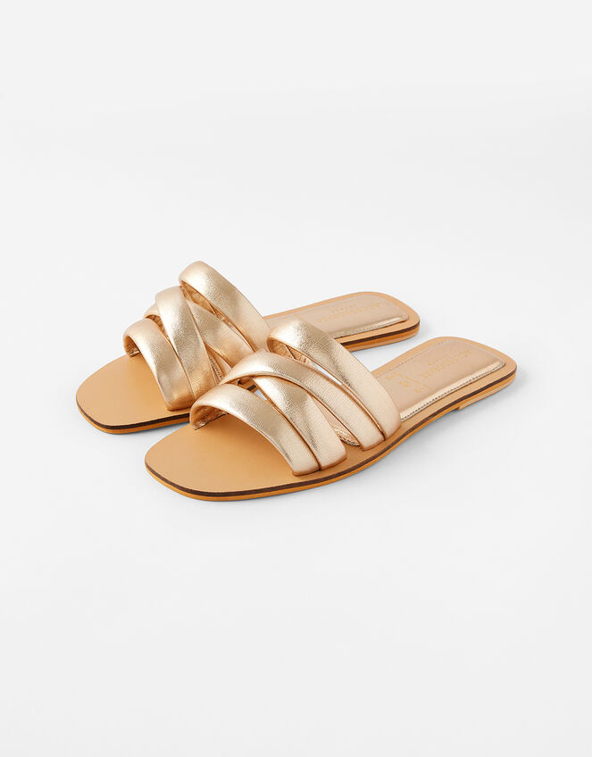 Sophie Strappy Leather Sliders, Gold (GOLD), large