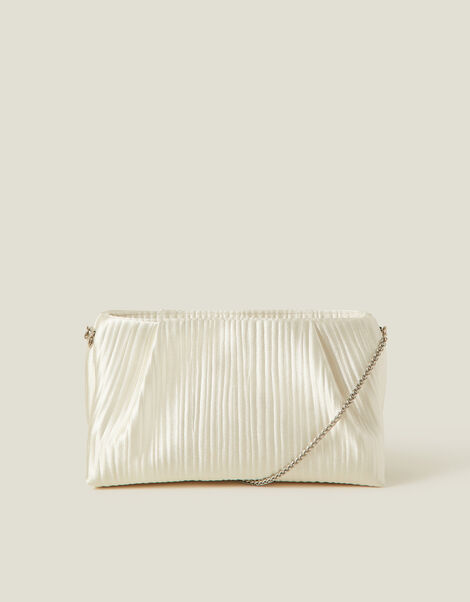 Bridal Pleated Satin Clutch Bag, , large
