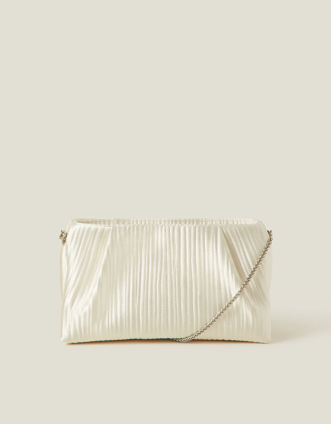 Bridal Pleated Satin Clutch Bag, , large