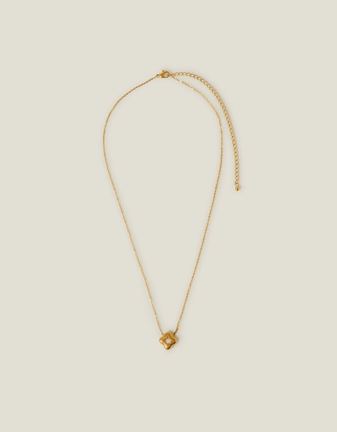 14ct Gold-Plated Stainless Steel Clover Pendant Necklace, , large