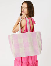 Gigi Gingham Tote, Purple (LILAC), large