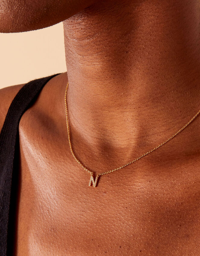 Gold-Plated Sparkle Initial Pendant Necklace, Gold (GOLD), large