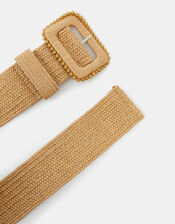 Square Buckle Woven Belt, Natural (NATURAL), large