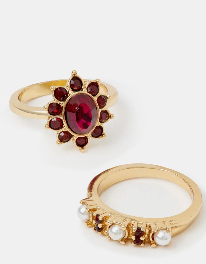2-Pack Gemtstone Pearl Rings, Red (RED), large