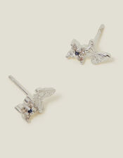 Sterling Silver-Plated Butterfly Gem Stud Earrings, , large
