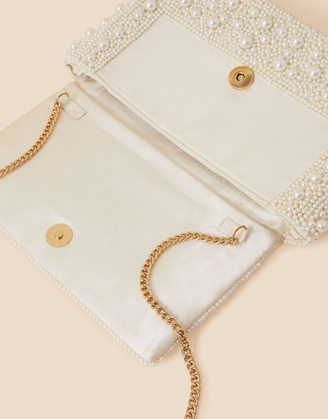 Bridal Hand-Embellished Pearl Foldover Clutch Bag, , large