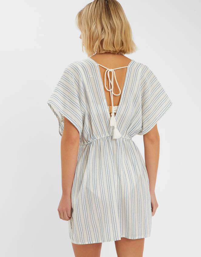Embroidered Stripe Mini Kaftan, Blue (BLUE), large