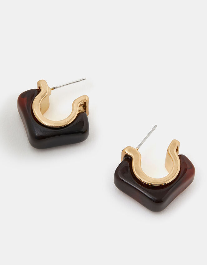 Chunky Square Resin Hoop Earrings, , large