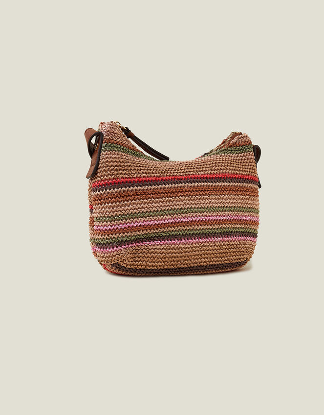 Stripe Raffia Cross-Body Bag, , large