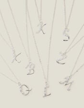 Sterling Silver-Plated Flower Initial Pendant Necklace, Silver (ST SILVER), large