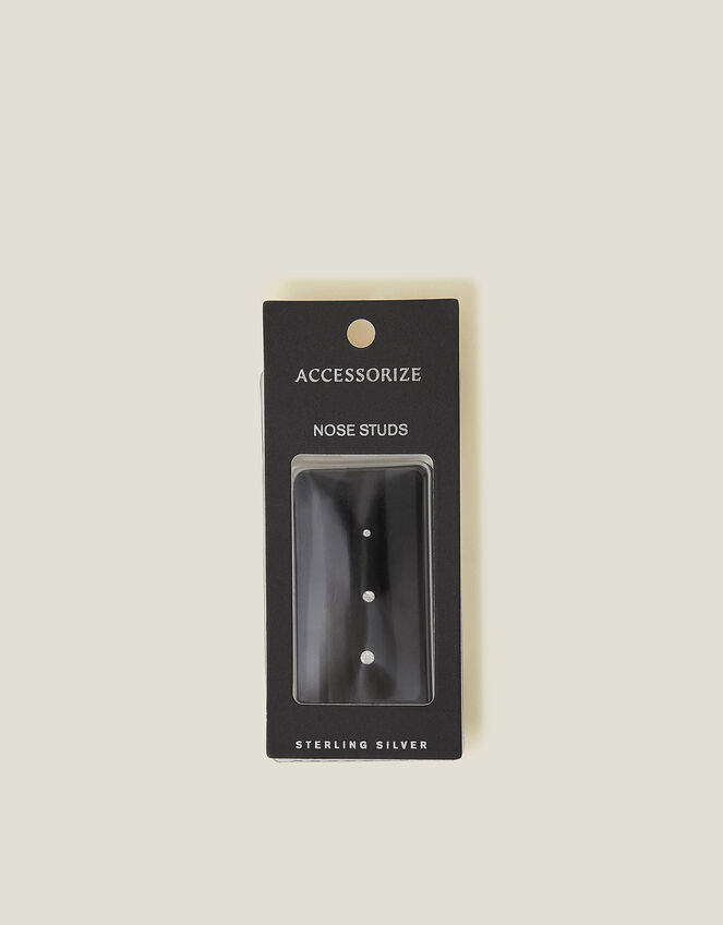 3-Pack Sterling Silver Diamante Nose Studs, , large