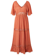 Lace Insert Maxi Dress, Orange (RUST), large