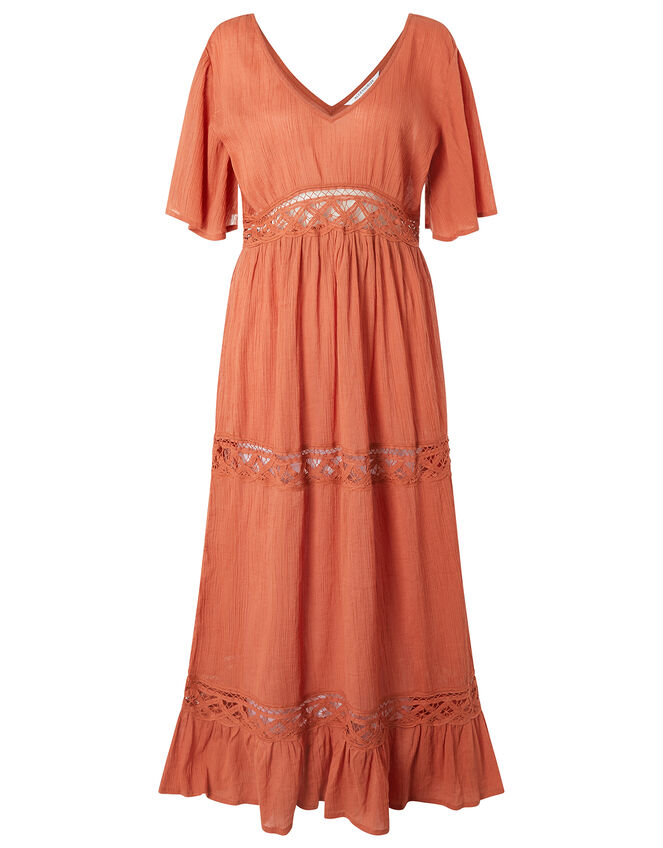 Lace Insert Maxi Dress, Orange (RUST), large