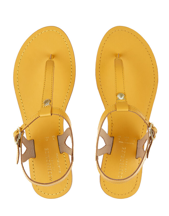Seashell Charm Leather Sandals, Yellow (YELLOW), large