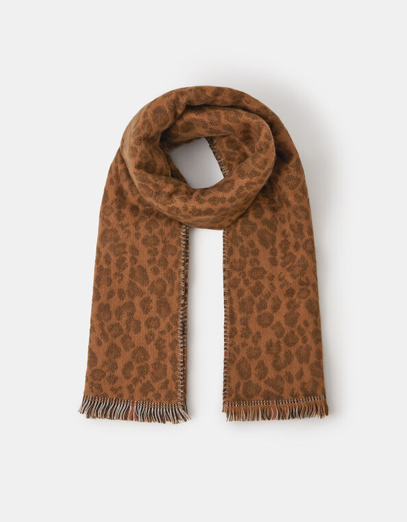 Leopard Print Check Reversible Scarf, , large