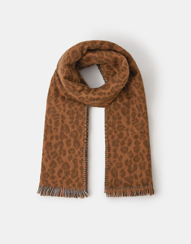 Leopard Print Check Reversible Scarf, , large